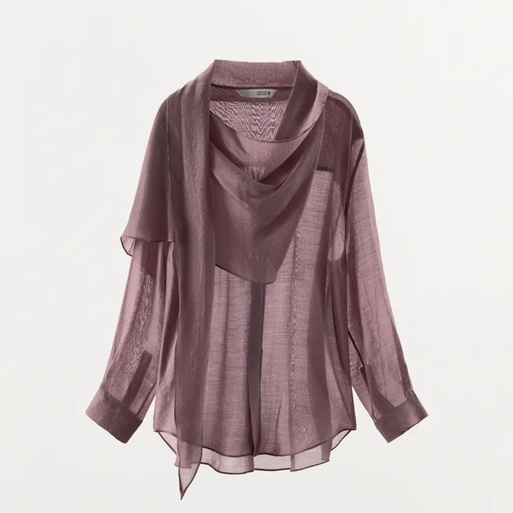 Zara Draped Flowy Collar Blouse in Dusty Mauve